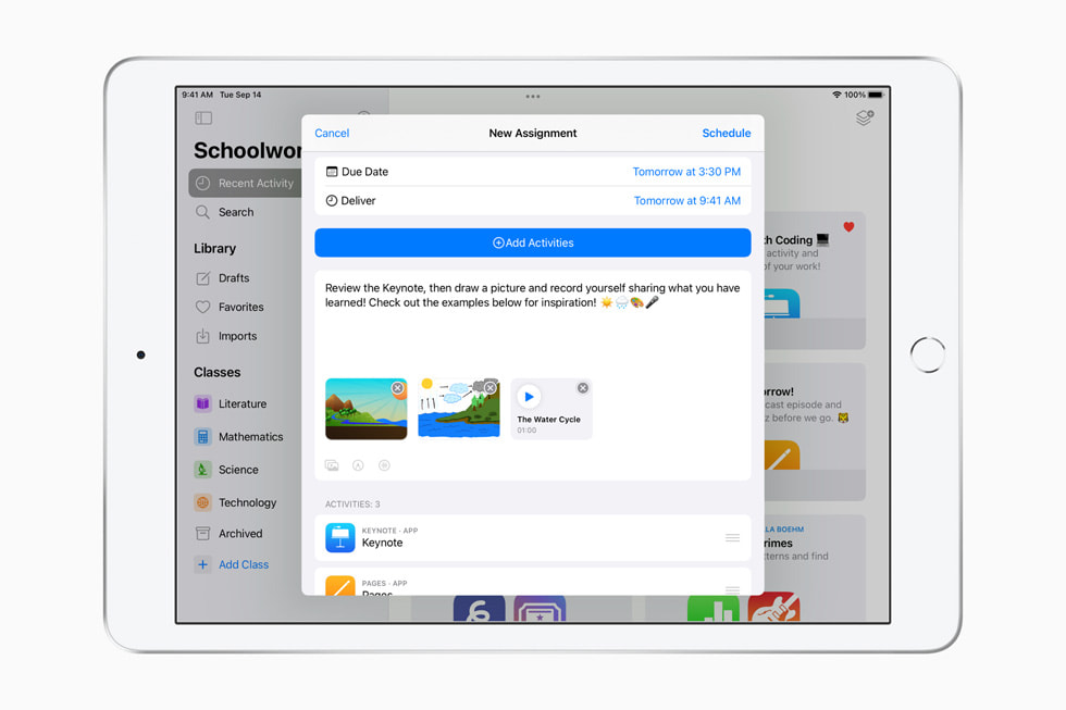 Adding multimedia on Apple’s Schoolwork app on iPad.