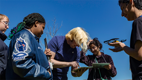 Students from Texas School for the Blind and Visually Impaired use Swift to pilot Parrot drones.