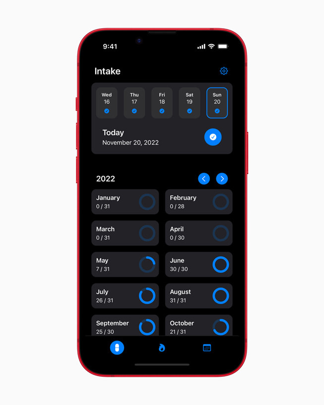 Preppy+ app’s Intake page on iPhone 14 in PRODUCT(RED).
