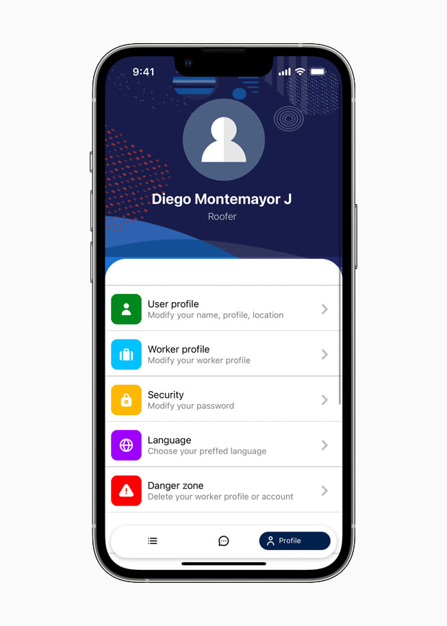 Filter options on the Chamba app.