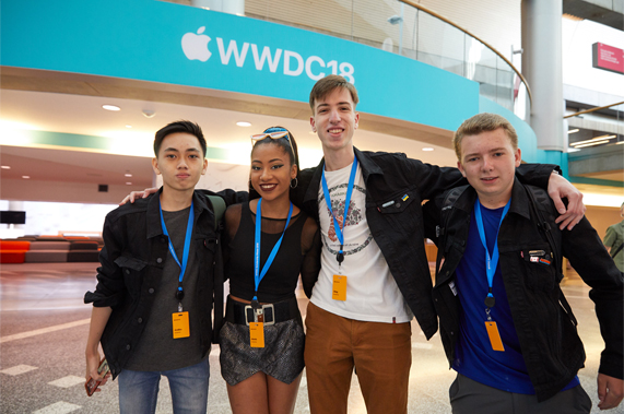 Four student developers at WWDC18.