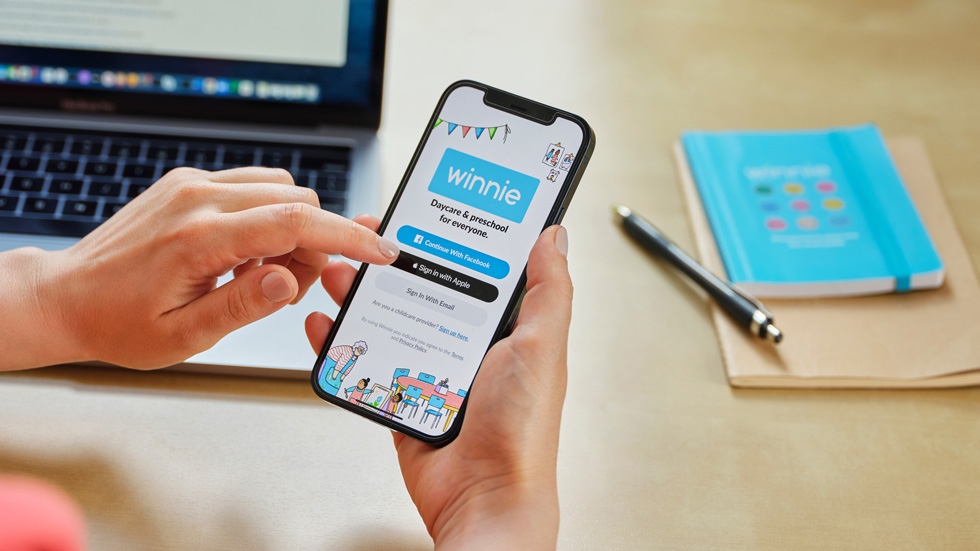 Winnie app signup screen displayed on iPhone. 