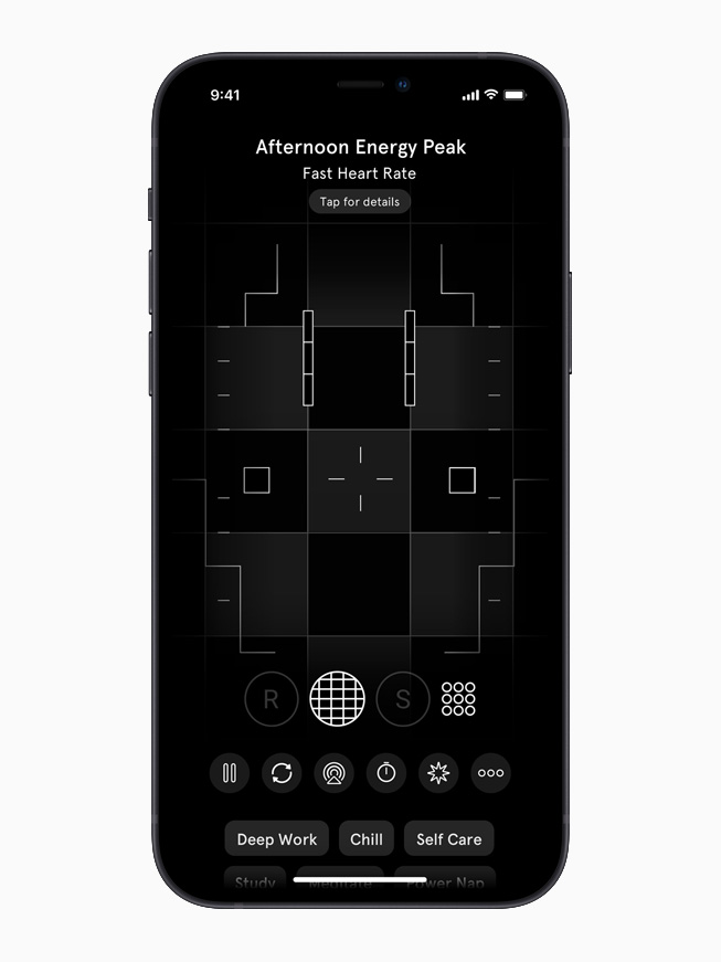 The Endel app displays an Afternoon Energy Peak screen on iPhone 12.