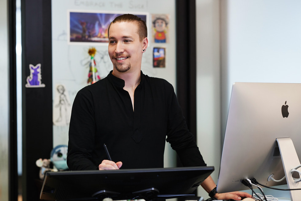 A close-up of instructor Will Payer, who is pictured drawing.