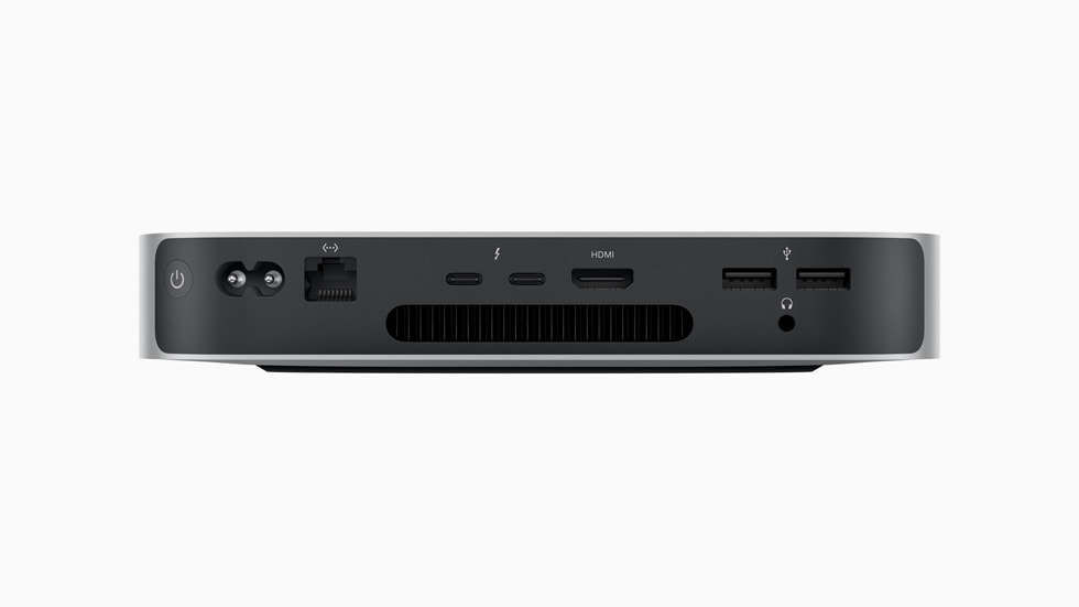Mac mini with M2’s ports are shown.