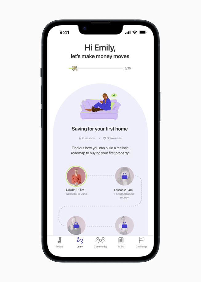 Learn tab on the Your Juno app on iPhone 14.