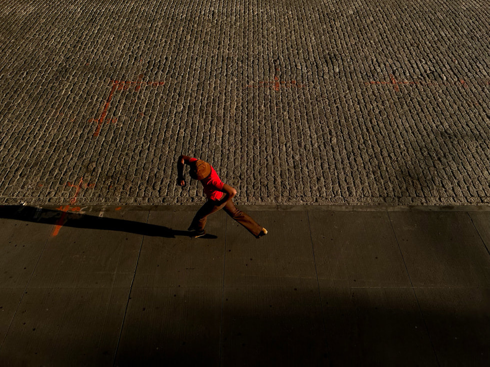 A person perches gracefully in a tall tree in a dense forest.