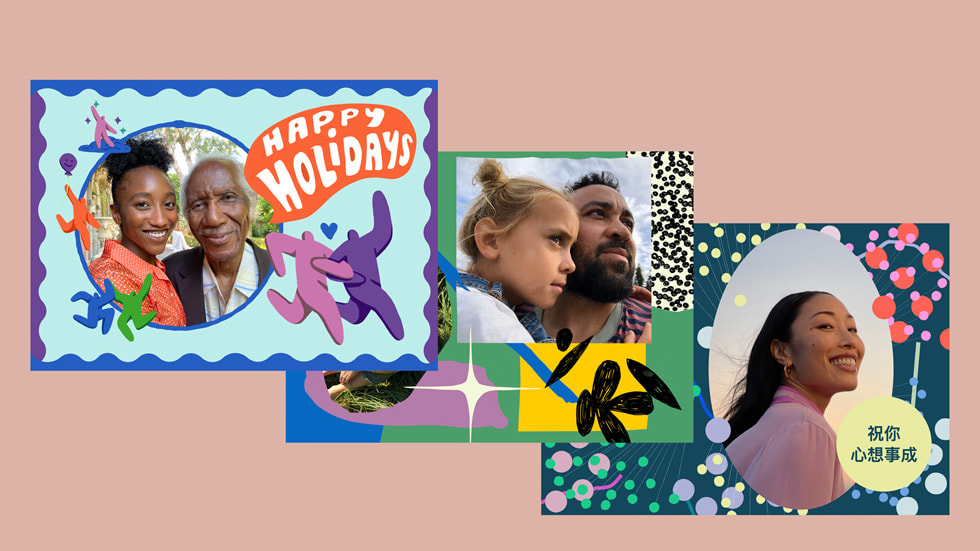 Three personalized holiday cards from Today at Apple.