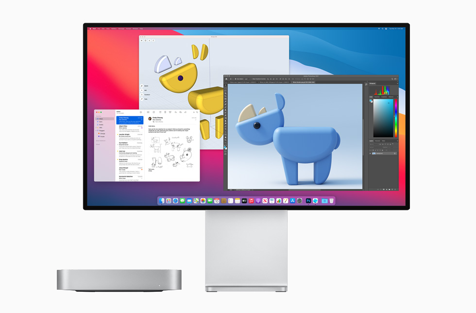 Multiple apps run on Mac mini and are displayed on Pro Display XDR.