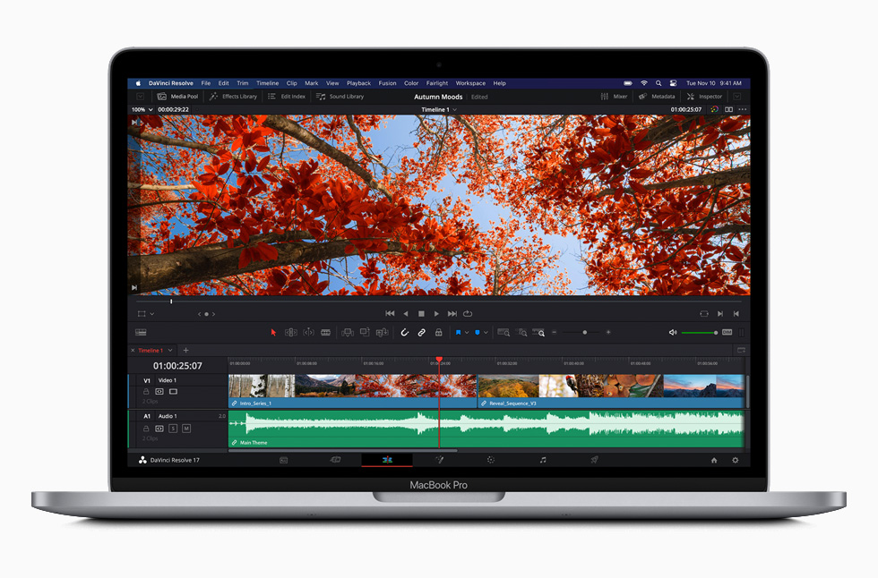 DaVinci Resolve software on MacBook Pro.