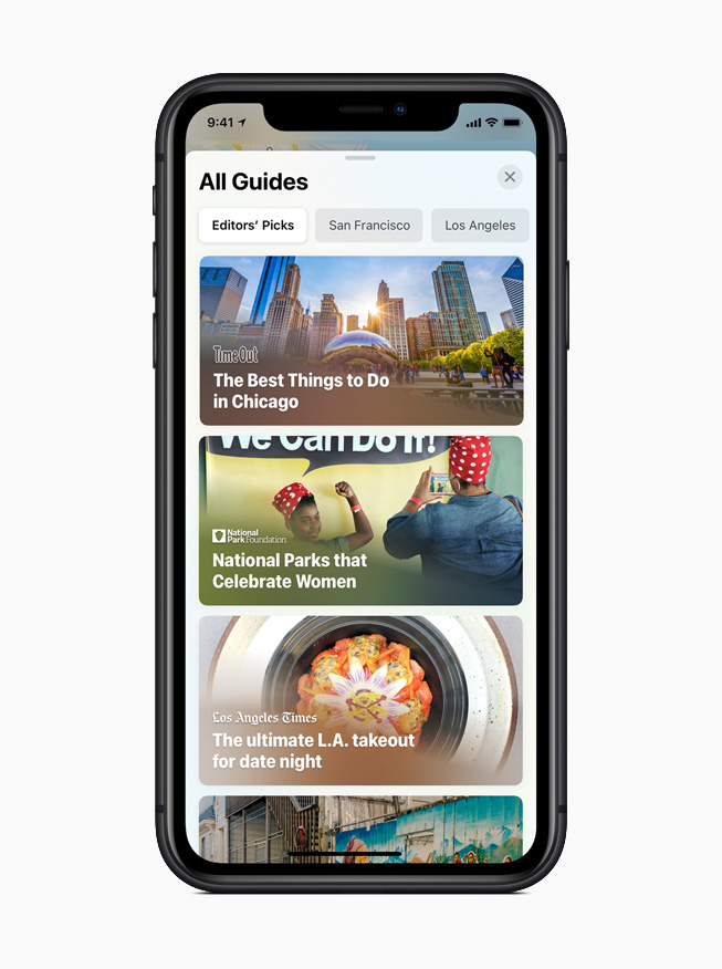 The new Guides feature in the Maps app in iOS 14. 