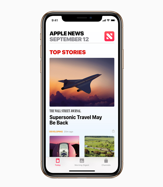 The Apple News homepage
