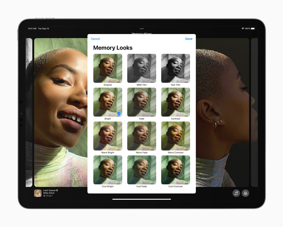 The redesigned Memories experience displayed on iPad Pro.