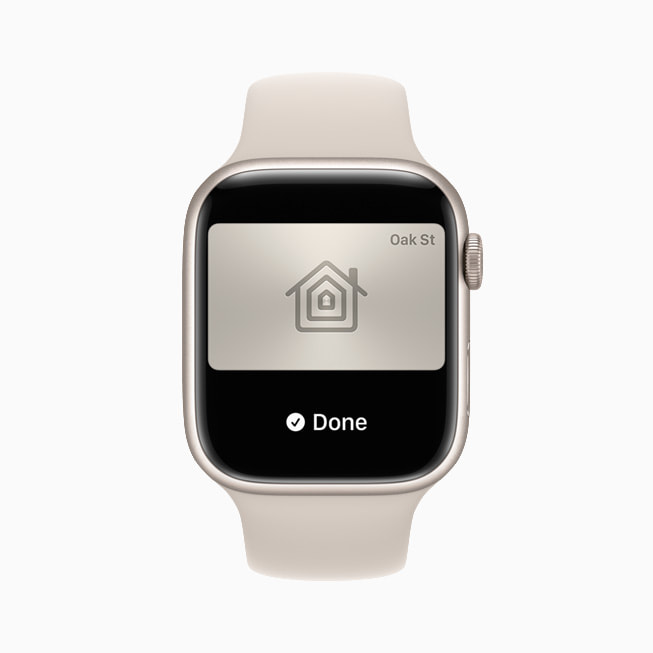 A house key is shown on Apple Watch Series 7 inside Wallet.