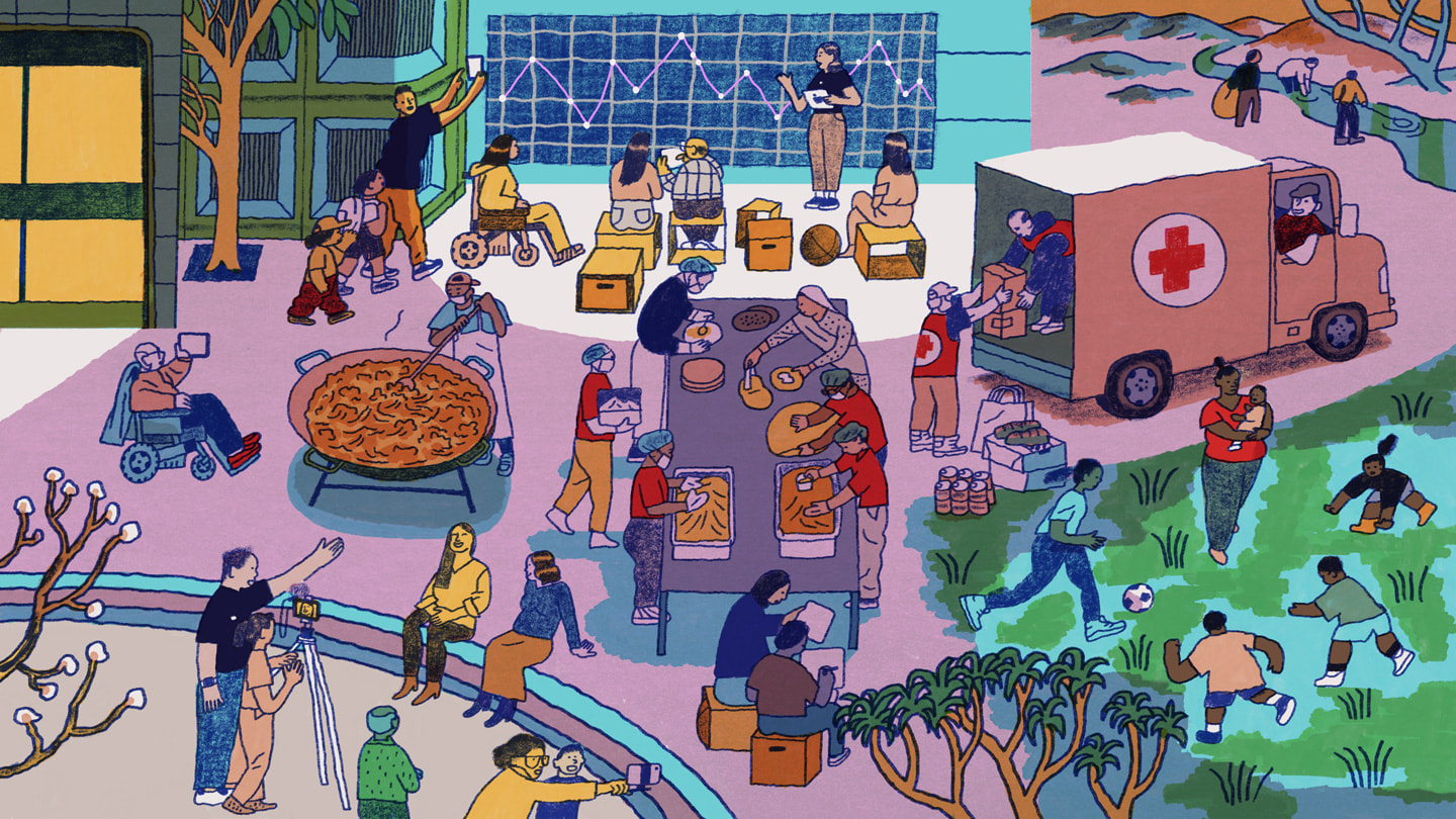 صورة باللونين الأبيض والأسود توضح موظفي Apple يتطوعون بوقتهم.