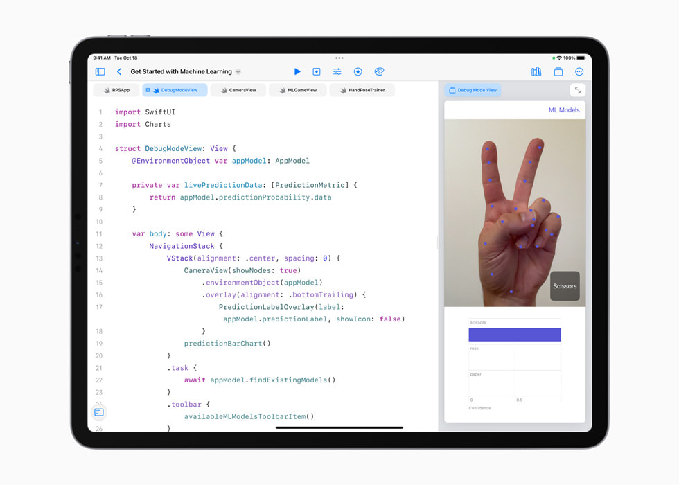 Swift Playgrounds teaching the fundamentals of machine learning on iPad Pro.