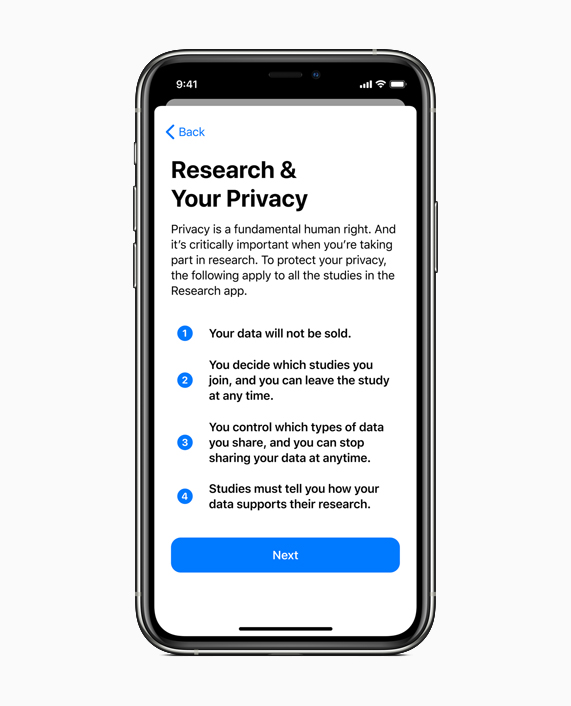 Research app enrollment screen.