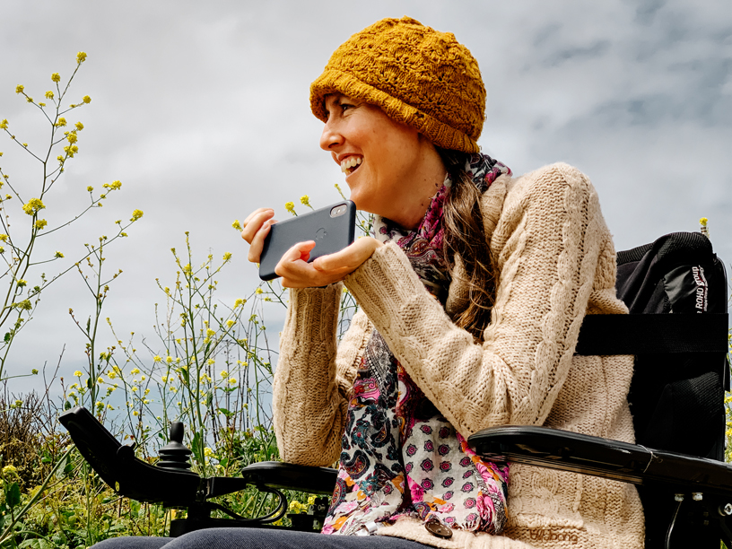 Rachael Short outside with her iPhone.