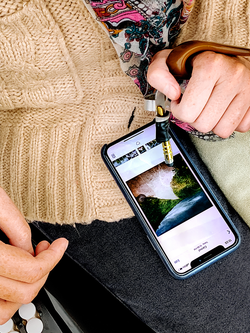 Rachael Short’s wheelchair controls and iPhone.