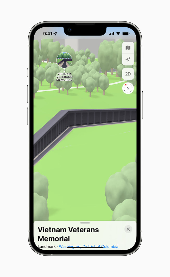 The Vietnam War Memorial displayed in Apple Maps on iPhone 13 Pro.