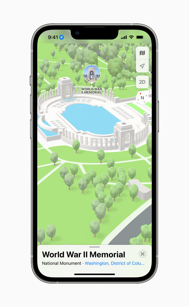 The World War II Memorial displayed in Apple Maps on iPhone 13 Pro.
