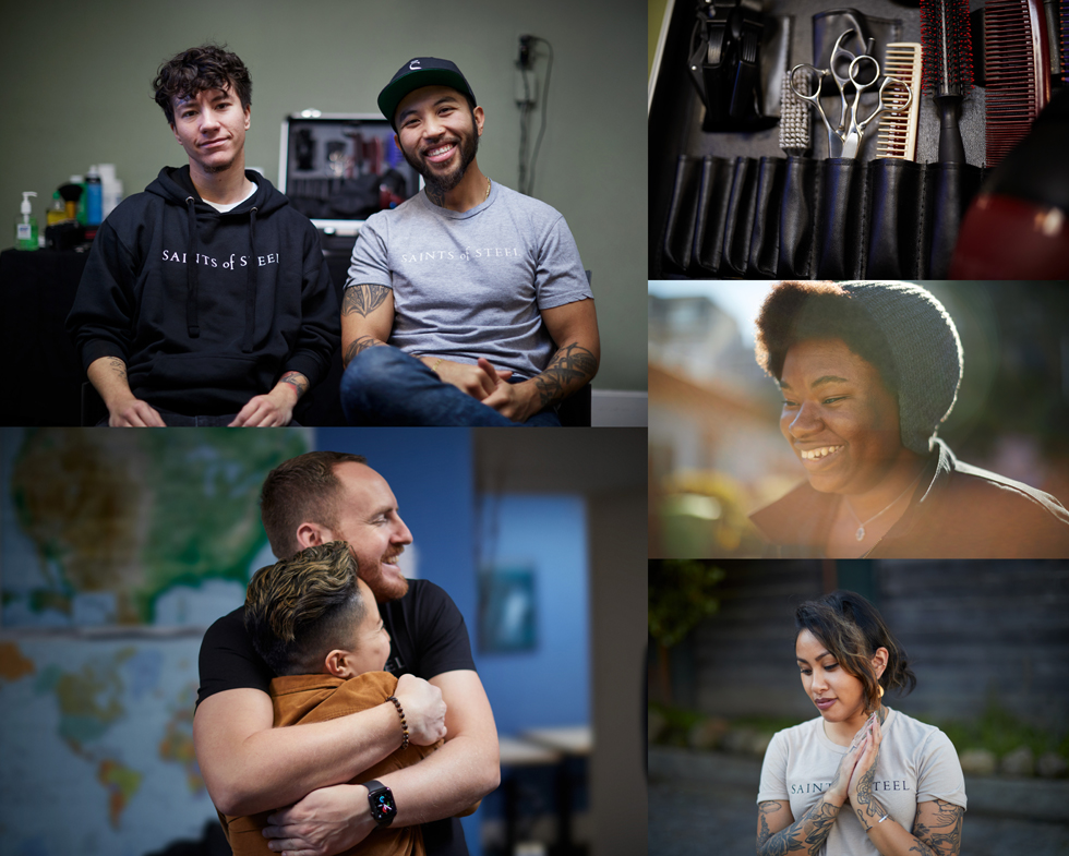 مجموعة صور للمتطوعين والحضور في فعالية Saints of Steel للتزيين.