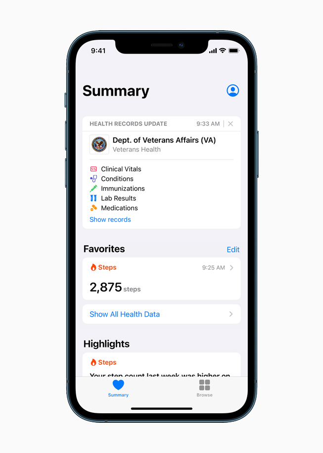 Health Records on the Health app displayed on iPhone 12 Pro. 