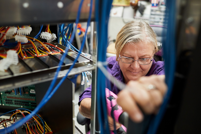 A Maccor employee at the battery testing facility.