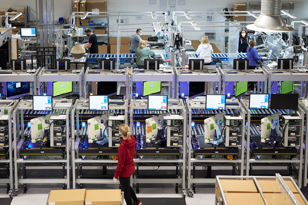 Apple employees working on the Mac production line at the Cork campus in Ireland.