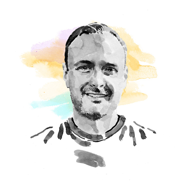 수채화로 그린 제이슨 비치 박사.