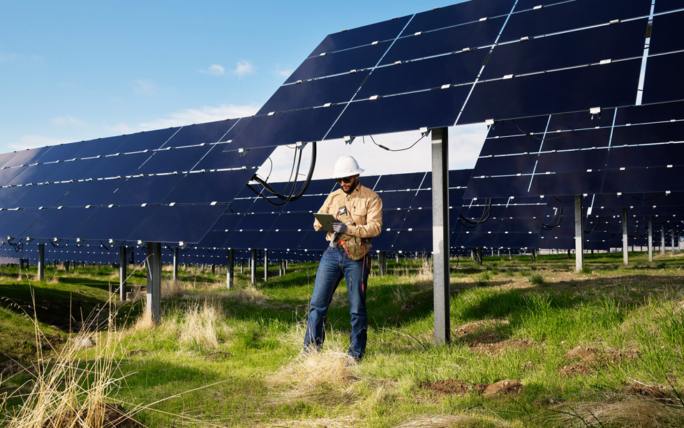 A technician at the California Flats solar farm. 