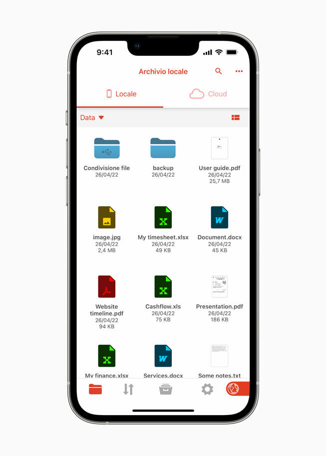 Schermata di un archivio locale nell’app Amerigo File Manager.