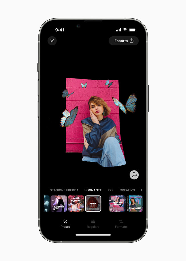 Editing di uno scatto rimpicciolito su Loopsie su iPhone 13 Pro.