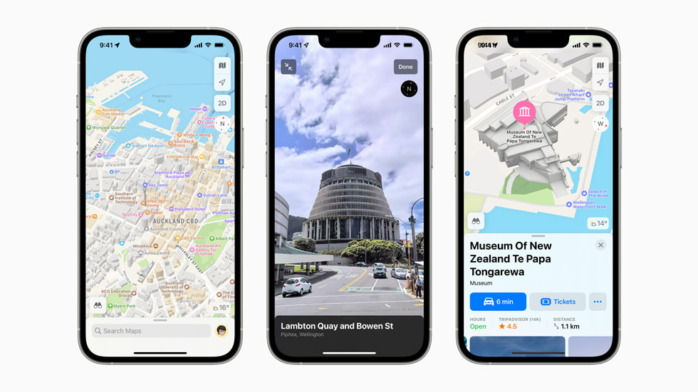 Updated Apple Maps features across New Zealand on iPhone 13 Pro.