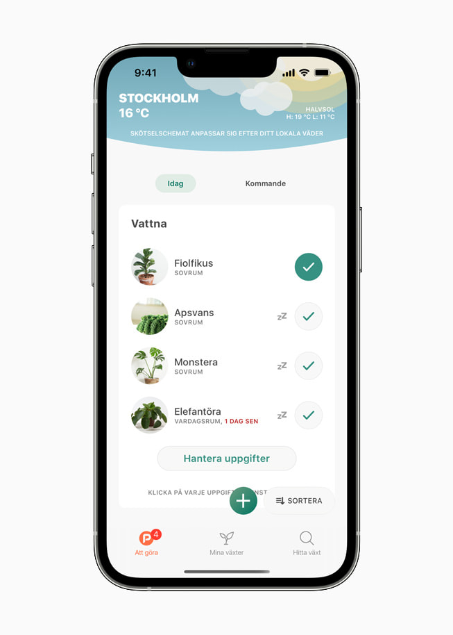 En användares växter syns I Plantas app. 
