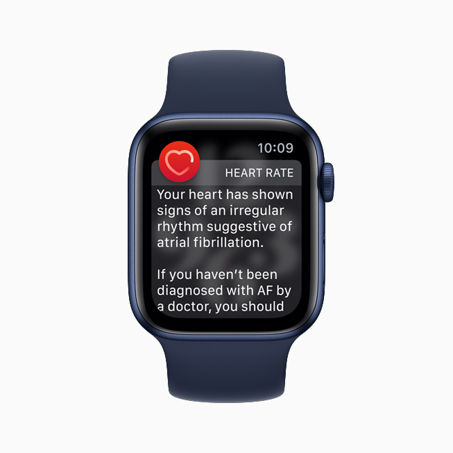 The heart rate notification screen displayed on Apple Watch Series 6.