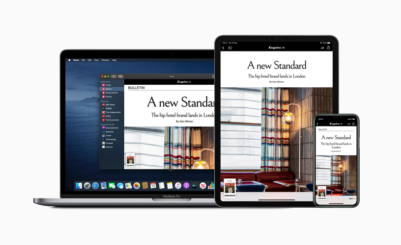 Apple News+ on MacBook, iPhone and iPad.