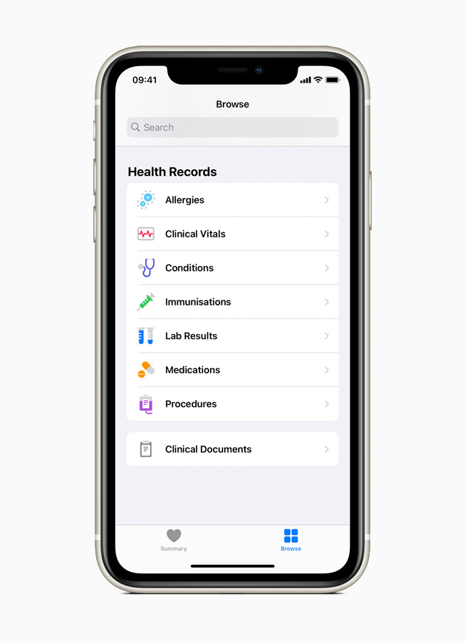 Medical records available on Health Records are displayed on iPhone Pro 11.