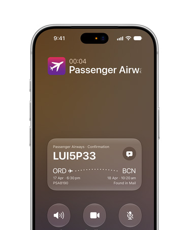 iPhone 18 Pro Silver displaying Call Context Siri powered by Apple Intelligence. Front screen shows airline confirmation details while on a call