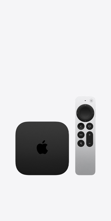 Urządzenia do domu od Apple, w tym HomePod mini 2 w kolorze różowym i Apple TV 4K z pilotem Apple TV Remote