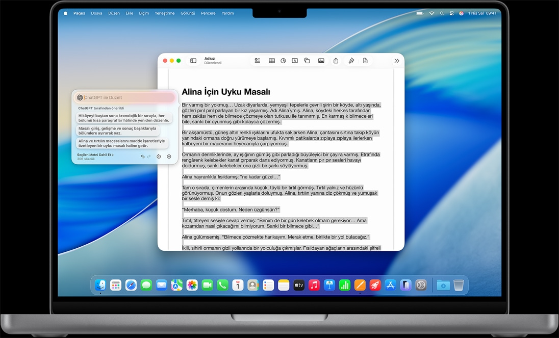 Yazma Araçları’nda Oluştur özelliği bir MacBook’ta gösteriliyor