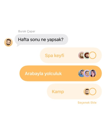 Mesajlar uygulamasında kullanılmakta olan Oylama özelliği gösteriliyor