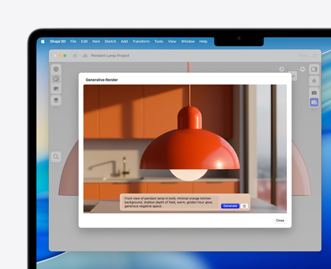 Image Playground ekranında bir sarkıt lamba görseli ve üretken render metni yer alıyor