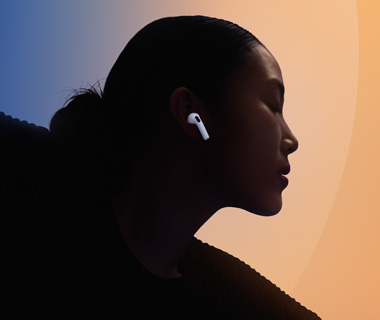 AirPods 5, person wearing one in ear, white colour