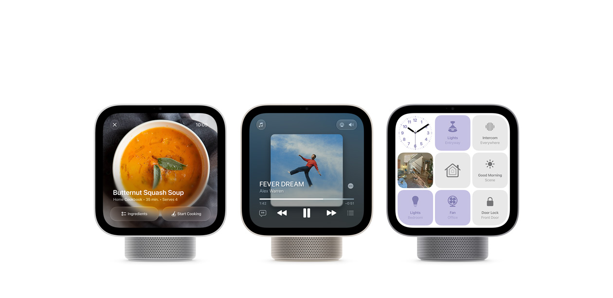Apple HomeView devices in different colors, showing a variety of apps and functionality