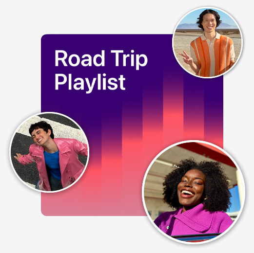 名為「Road Trip Playlist」的合作歌單封面插圖，展示不同聽眾的個人照片