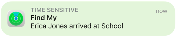 Etsi-appi, kartta, näytölle avautuu ilmoitus, joka vahvistaa, että lapsi on päässyt kouluun