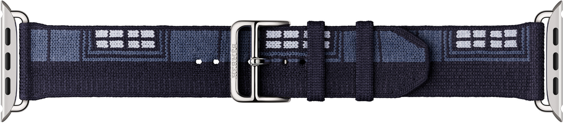 Apple Watch Hermès, Faubourg Party-armband i färgen Bleu Nuit, spänne och fästen i silver