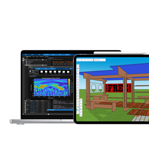 Schermo di un Mac con MATLAB, schermo di un iPad con Shapr3D