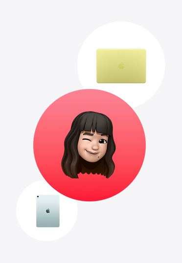 Apple Watch, MacBook, iPad, อยู่รอบๆ Memoji ในวงกลมสีแดง